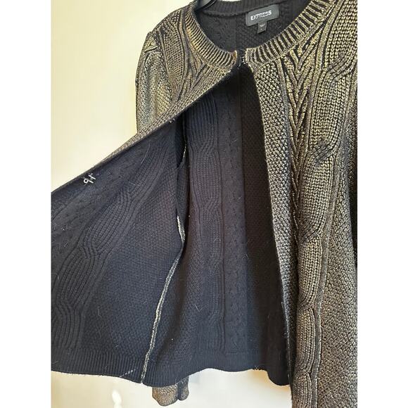 Express Black Gold Metallic Cable Knit Cardigan Size Large - Picture 7 of 8